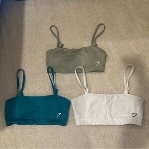 Gymshark Bandeau Sports Bra Bundle Set of 3 White Blue Green Gym Lifting Size XS